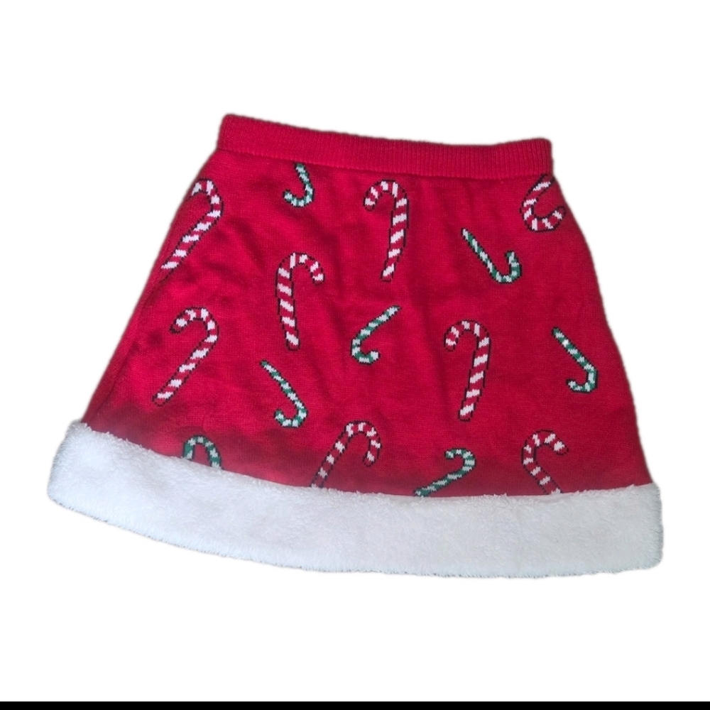 Christmas Candy Cane Knit Mini Skirt Red White Faux Fur Trim Holiday Party XL